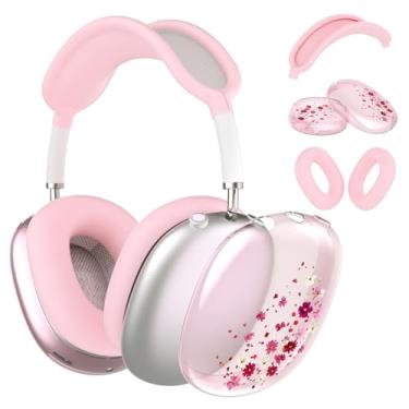 Imagem de Idocolors Capa de fone de ouvido para AirPods Max, capas femininas fofas e transparentes, capa de silicone rosa para Apple AirPods Max (2024/2020), pétalas rosa