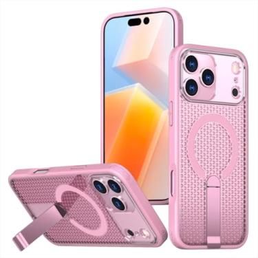 Imagem de Capa de celular dobrável com dissipação de calor magnética para iPhone 17 Air 16e 16 15 14 13 12 11 Pro Max com protetor de lente (para iPhone 12 Pro/Rosa)