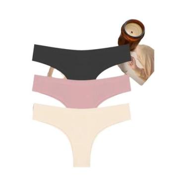 Imagem de Conjunto De 3 Calcinhas Femininas Sem Costura Em Seda Gelada Respiráve