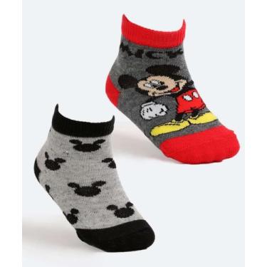 Imagem de Kit 2 Pares Meias Infantil Estampa Mickey Disney-53070, 14/17, Cinza