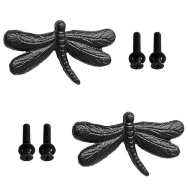 Imagem de Joyindecor Pacote com 2 puxadores de gaveta de ferro fundido marrom - Puxadores de armário rústicos de libélula de cozinha vintage resistente com ferragens, puxadores antigos ocos para porta de