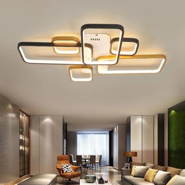 Imagem de Luminária de teto LED moderna de 81 W, dimerizável, com controle remoto, temperatura de cor de 3000 K a 6000 K, formato quadrado, em acrílico, nas cores preto e dourado, ideal para sala de e