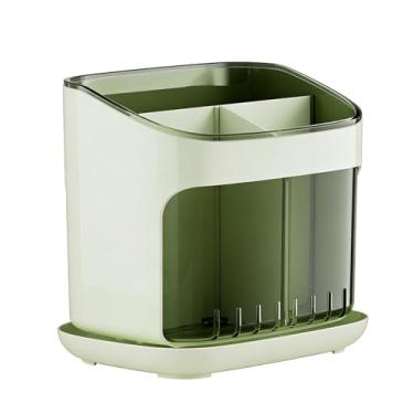 Imagem de Yosoo Suporte de Utensílio Com Bandeja de Drenagem, Organizador de Utensílio de Canto Compacto, Acessórios Modernos de Cozinha para Armazenamento de Bancada para Garfos, Facas e (Verde Transparente