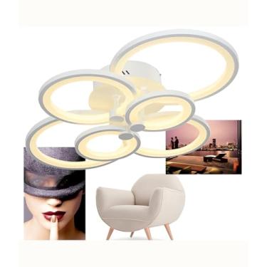 Imagem de Luminária de teto LED moderna para sala de estar, com regulagem de intensidade e controle remoto. Ideal para ambientes internos, como sala de estar, quarto, cozinha e sala de jantar. (Branca