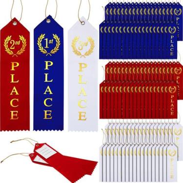 Imagem de Award Ribbons Outus 300 peças, 1º, 2º e 3º lugar com cartão azul, verm