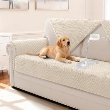 Imagem de Turquoize Capa de sofá à prova d'água para cães, felpuda, para sofá, capa grossa para cama de cachorro, antiderrapante, para 2 almofadas, capa protetora de sofá que aceita animais de estimação (bege