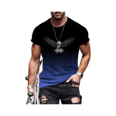 Imagem de Camiseta Masculina plus Size Com Estampa 3D De Águia Em Degradê, Secag