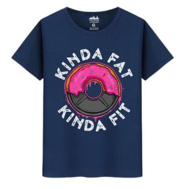 Imagem de Camiseta Masculina Algodão Casual Streetwear kinda Fit Fat, Azul, XGG