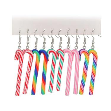 Imagem de Brincos de Natal para mulheres, brincos de bengala doce, fofo, colorido, arco-íris, redemoinho de polímero, brincos de gancho de Natal, acessórios de joias de Natal para lembrancinhas de festa de fim
