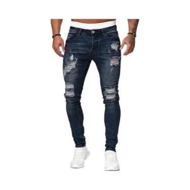 Imagem de Calças Jeans Skinny Rasgadas Masculinas, Estilo Casual, Ajuste Slim, L