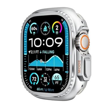 Imagem de VEVEL Capa de metal para Apple Watch Ultra 2 S10 42 mm S10 46m 49 mm 45 mm Capa protetora bumper iWatch séries 9 8 7 6 5 SE 44 mm moldura muda para Ultra(prata, 44 mm)