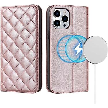 Imagem de MURVE Capa carteira para iPhone 14/14 Plus/14 Pro/14 Pro Max, capa de telefone magnética flip de couro com porta-cartões, bloqueio RFID, cobertura total 360 (cor: rosa, tamanho: 14 Plus 6,7")