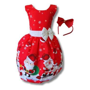 Imagem de Vestido Natal Papai Noel Neve Infantil Vermelho Luxo Festa - Bento E M