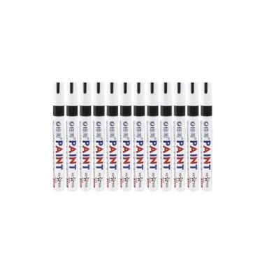 Imagem de FUKUZL 1/3/6/12 canetas marcadoras coloridas permanentes à prova d'água brancas para pneu tecido de borracha tinta metálica (12 peças pretas)