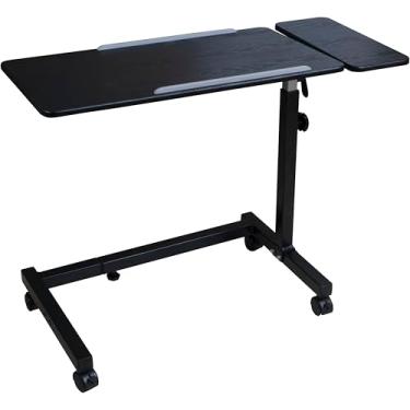 Imagem de Sigmade Mesa reclinável, mesa sobre a cama com rodas, largura e altura ajustáveis, com design de inclinação dividida e 4 rodas com freios (base preta e mesa preta)