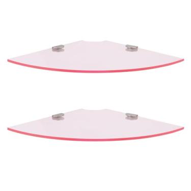 Imagem de Prateleira de canto de acrílico transparente rosa, 25 cm, conjunto de 2 com orifício para cabo, prateleiras de canto flutuantes para quarto, banheiro, escritório - exibição de cosméticos, plantas