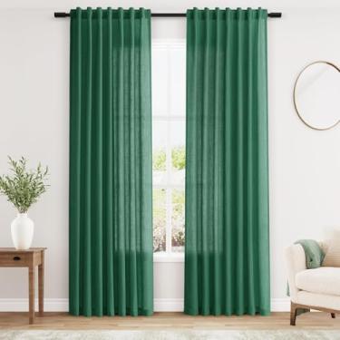 Imagem de Cortinas de linho verde escuro de Natal com 203 cm de comprimento, conjunto de 2 painéis para sala de estar, bolso para varão, filtro de luz, cortinas de janela para quarto, sala de jantar, proteção