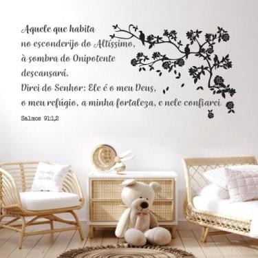 Imagem de Adesivo de Parede Salmo 91 Bíblia Galho Arvore e Flores Decoração Quar