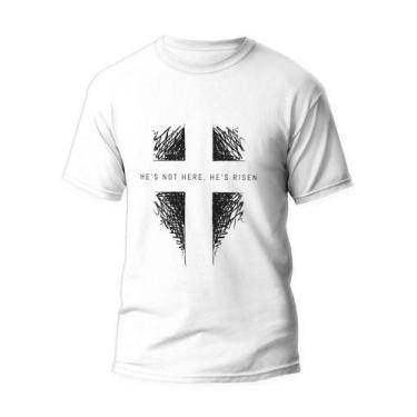 Imagem de Camiseta Algodão Estampa Cristã Unissex He's not here, Branco, P