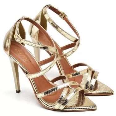 Imagem de Sandália Bico Folha Salto Alto Fino Tiras Finas Dourado - Ella'S, 36, 