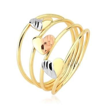 Imagem de Anel Elos com Corações em Três Cores Folheado a Ouro 18k - Maise Joias