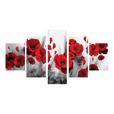 Imagem de Quadro Decorativo Sala Quarto Flores Vermelhas Luxo 95X50 Cm