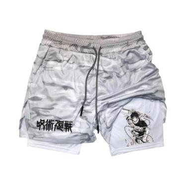 Imagem de Shorts De Corrida Masculinos 2 Em 1 Em Malha Com Estampa De Anime, Cal