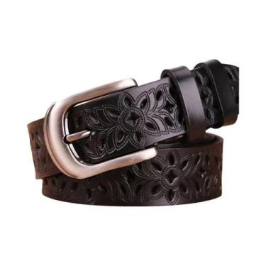 Imagem de Cinto Feminino Retrô De Couro PU Com Padrão Vazado E Fivela De Metal E