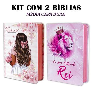 Imagem de Kit 2 Biblias Sagrada - Capa Dura Média Flores Aquarela e Filha do Rei