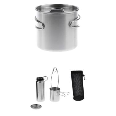 Imagem de Pegciuho Copo de Acampamento Ao Ar Livre 500 Ml Tigela Mochila Mochila Copo de Viagem aço Inoxidável, Copo 500ml + Cafeteira + Copo de Água 750ml + Cabide