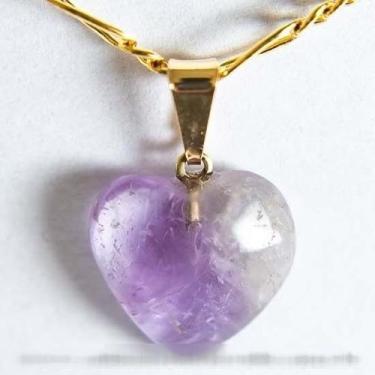 Imagem de Colar Mini Coração 15mm Ametista Pedra Natural Dourado - CristaisdeCur