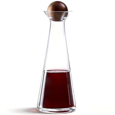 Imagem de EVERBBKING Decantador de vinho com rolha de madeira de acácia, 1000 ml, vidro de cristal sem chumbo, garrafa de vinho tinto para máxima aeração, acessório de aerador de vinho