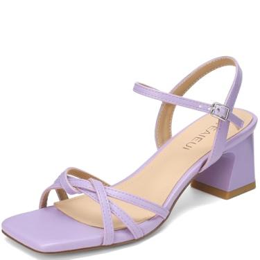 Imagem de TEAIEUI Sandálias femininas, sandálias femininas de salto alto com fivela quadrada, bonitas e confortáveis, Roxa, 36