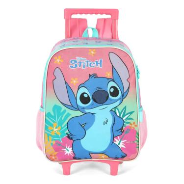 Imagem de Mochila Infantil Stitch Rodinhas + Costas Rosa Luxcel