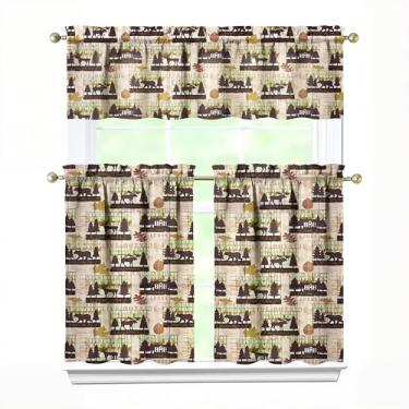 Imagem de Tapesb Conjunto de 3 peças de cortina de cozinha rústica para decoração de janela pequena engraçada sobre a pia essenciais para decoração de cozinha, quarto, lavanderia, 69,8 x 91,4 cm