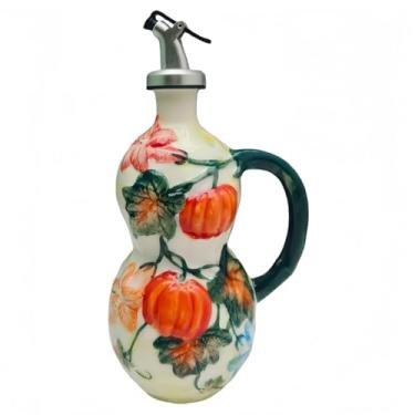Imagem de Windefun Garrafa decorativa de 540 ml para cozinha, garrafa de azeite de oliva de cerâmica pintada à mão, recipiente de óleo de cerâmica (abóbora)