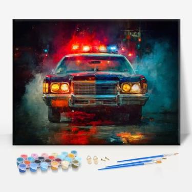 Imagem de Tela emoldurada retrô para carro de polícia militar kit de pintura por números, bar, café, caverna, casa, quarto, parede, banheiro, varanda, pátio, presente, 40,6 x 30,5 cm