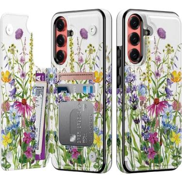 Imagem de Goodon Capa carteira para Samsung Galaxy S25 com suporte para cartão, bloqueio RFID, capa feminina floral vintage estética, capa protetora retrô moderna exclusiva para mulheres e meninas - flores