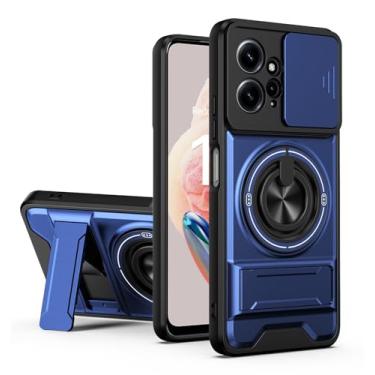 Imagem de SORAKA Capa para Xiaomi Redmi Note 12 4G com suporte,proteção de lente com janela e capa dupla de PC e TPU compatível com suporte magnético para carro