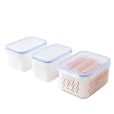Imagem de Kit Potes Organizadores Herméticos para Geladeira 850ml 1750ml 3300ml – Organizador de Geladeira Multiuso para Alimentos e Verduras(KIT 3 Potes M)