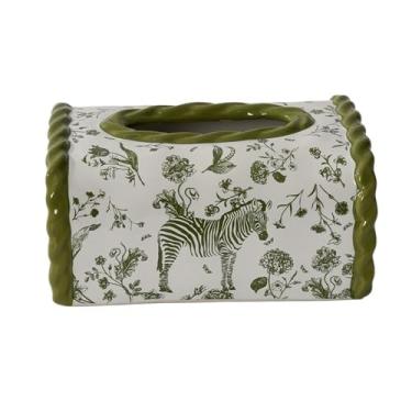 Imagem de Capa de caixa de lenços criativa para casa caixa de papel toalha sala de estar caixa de gaveta de cerâmica quadrada suporte de caixa de lenços (verde)