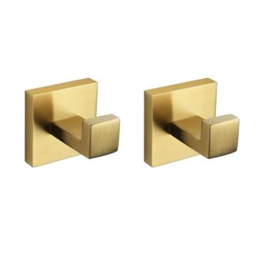 Imagem de Acessórios de banheiro escovados dourados ferragem barra de toalha suporte de papel higiênico toalheiro gancho saboneteira escova de vaso sanitário, 2 ganchos