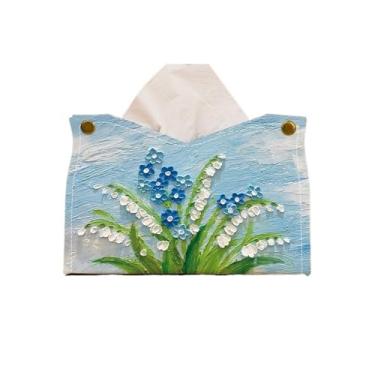 Imagem de Capa de caixa de lenços de papel, pintura a óleo, couro PU, suporte para lenços de papel, porta-guardanapos para escritório doméstico (azul)