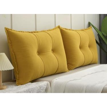 Imagem de Almofada de Leitura Cabeceira em Chenille, Encosto Triangular Grande para Cama Box e Sofá, Travesseiro de Costas com Capa Lavável para Leitura e TV(Amarelo,60x80cm 1pc)