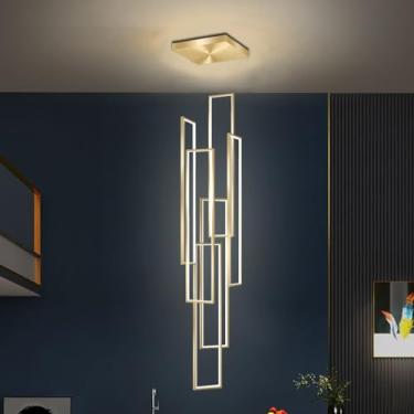 Imagem de Luminária pendente geométrica moderna para escada, em alumínio, com LED, para sala de estar, duplex, grande, para hall de entrada, escada ou saguão (Cor: Dourado, Tamanho: 6 lâmpadas).