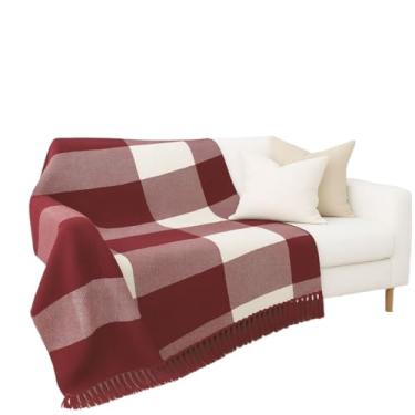 Imagem de Manta Para Sofá Luxo Gigante 2,10 x 1,20 m Tipo Capa De Sofá Protetora (Xadrez Vinho e Branco)