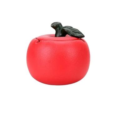 Imagem de Porta-cinzas Cinzeiro de cerâmica em formato fruta com tampa, decoração para casa, sala, restaurante(Red)