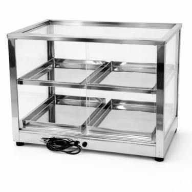 Imagem de Estufa Elétrica para Salgados com Vitrine Aquecedora, Estrutura em Aço Inoxidável, Vidros Retos, 36x32x40 cm, Disponível com 4 ou 6 Bandejas (220V, 4 Bandeja)
