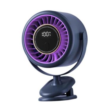 Imagem de Ｂｅｓｇａ Clipe pequeno sobre o timer do ventilador de ventilador Configuração de exibição digital ventilador portátil Fã de desktop ao ar livre para maquiagem, Azul