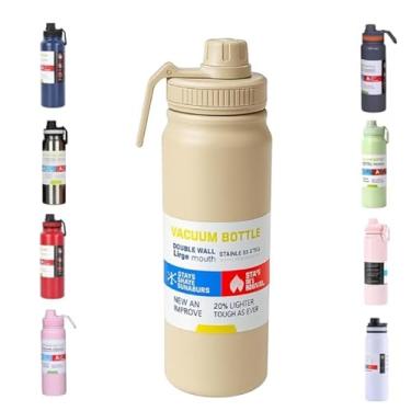 Imagem de Garrafa Térmica de Aço Inox, 800ml, Preta, Isolamento a Vácuo, Parede Dupla, Antivazamento, com Alça, para Academia, Esportes, Escritório, 28cm (bege)
